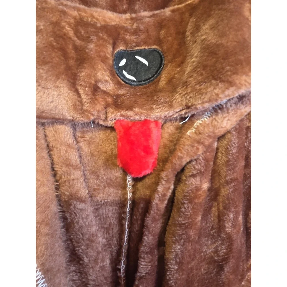 Dog Costume Adult Small Brown Plush Fleece Hooded Full Zip Cosplay Halloween